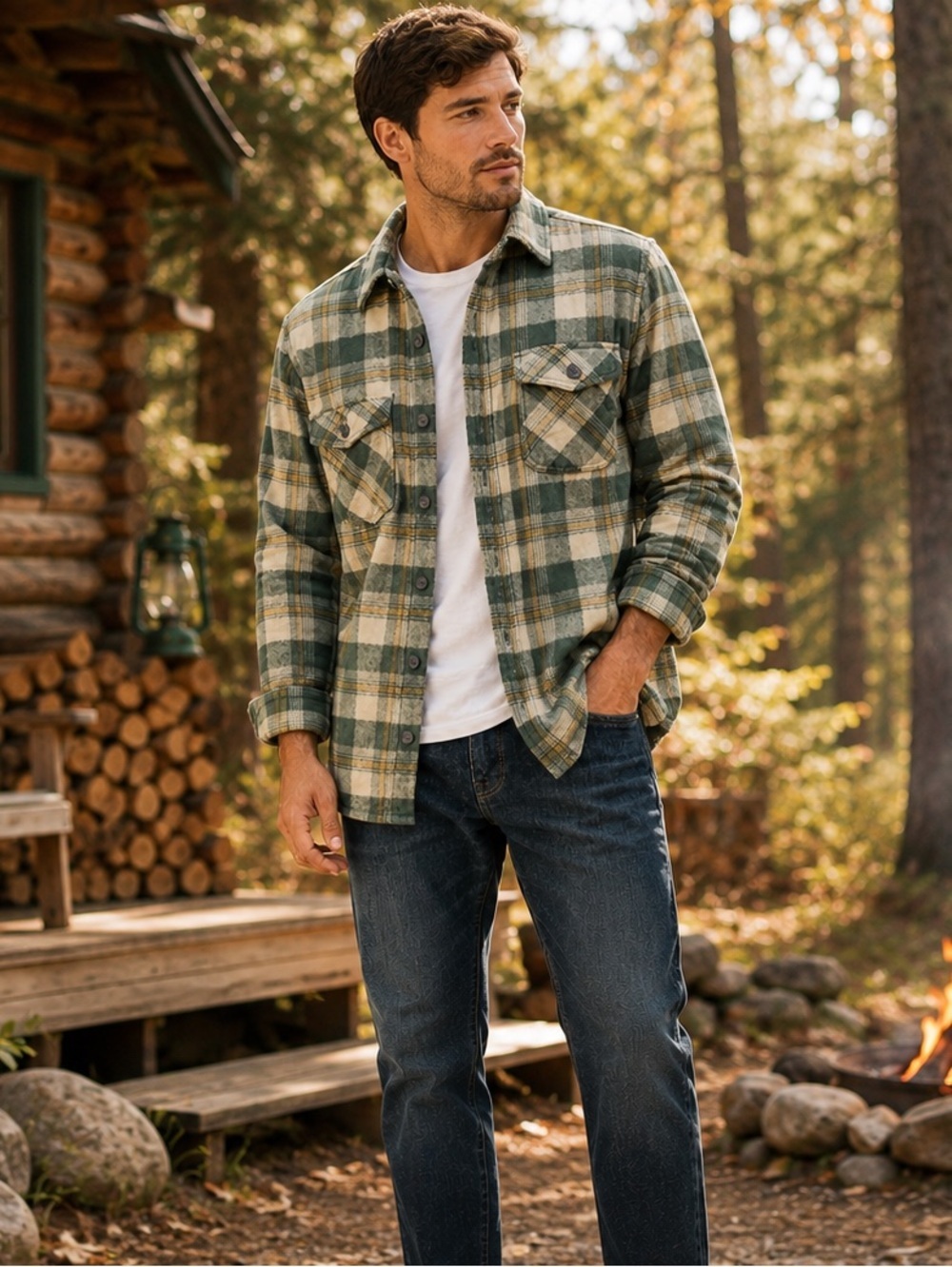 AG Jeans Green Plaid Flannel Shacket Mens M Button Down Fall Layer NWOT